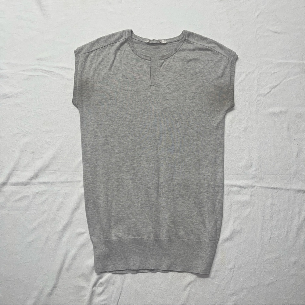 Athleta Heather Gray Cap Sleeve Knit Tunic Top Split Neck Size M
